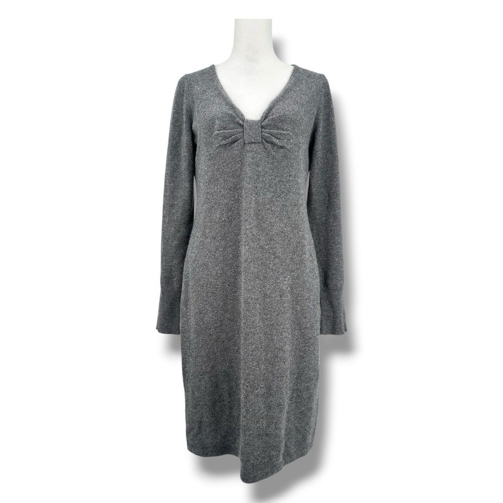 Bloomingdale's 100% Cashmere Sweater Dress Gray Bow Neck Long Sleeve‎ Soft Luxe